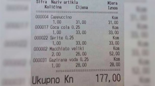 Pogledajte račun iz dubrovačkog kafića: Da li je ovo preskupo?